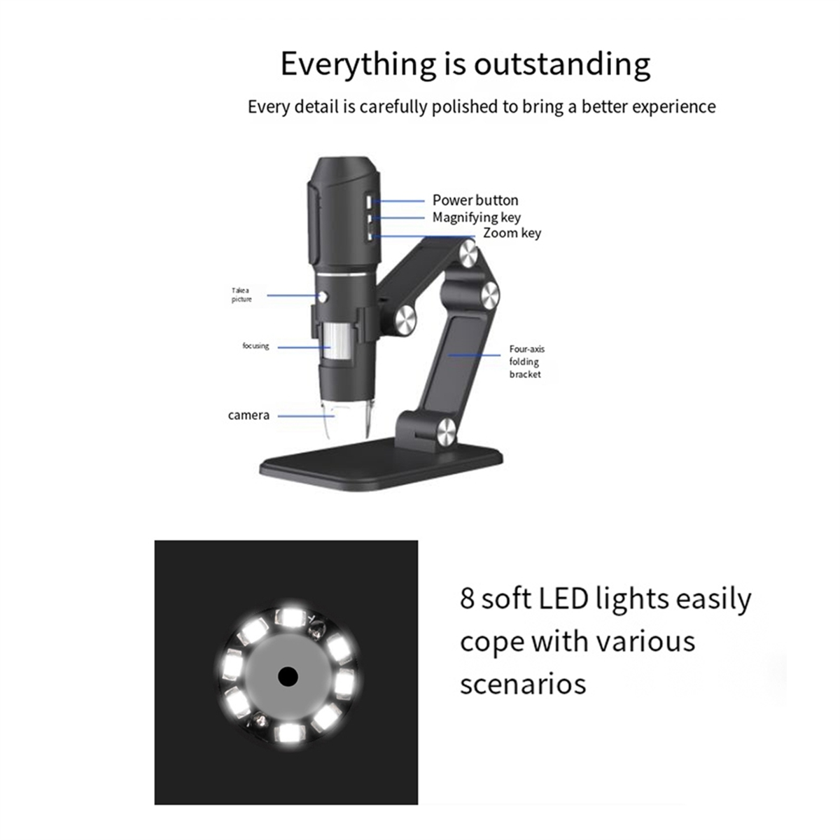 Digital Microscope - A06K ワイヤレス顕微鏡、WiFi USB デジタルハンドヘルド顕微鏡、50 ～ 1600x
