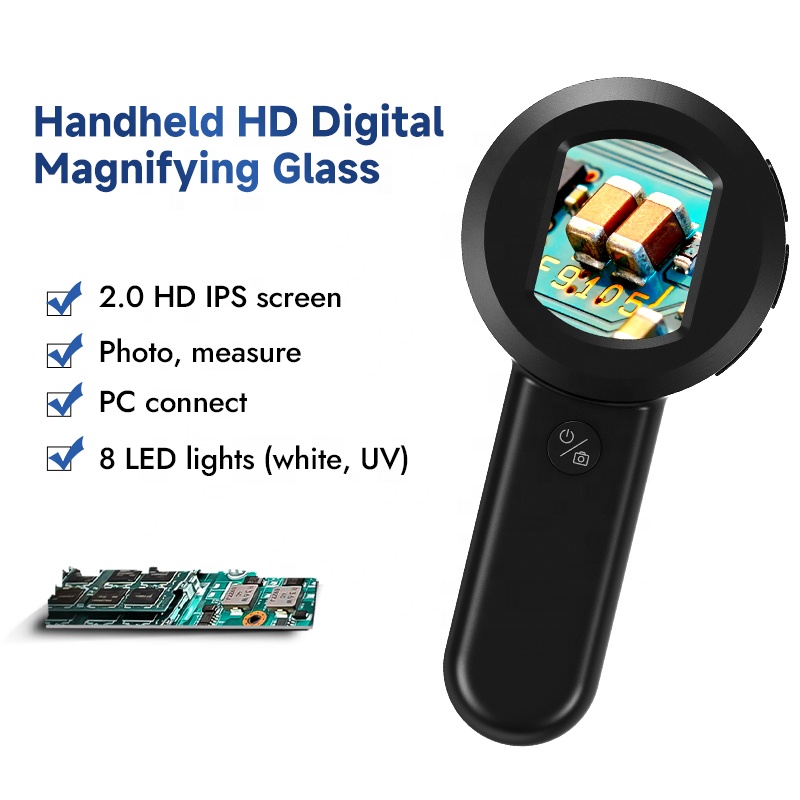 Digital Microscope - 100倍拡大鏡 HM020 8LEDライト付き 2インチ画面 デジタル拡大鏡 ビデオ顕微鏡
